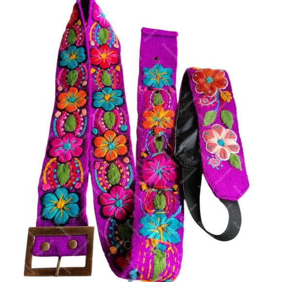 Multicolor Wool Woven Headband Belt Set Peruvian Crafts